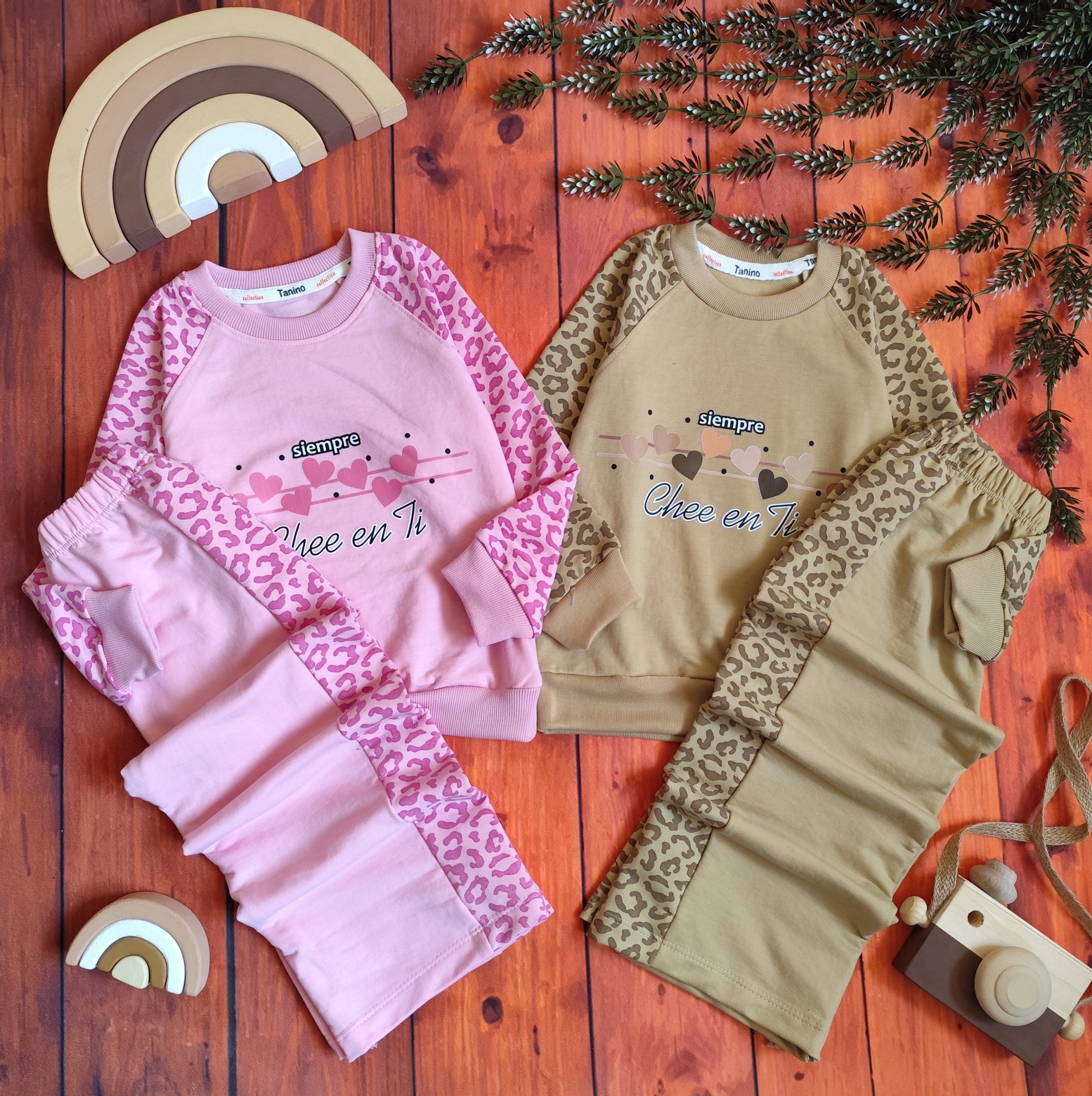 بلوز شلوار پلنگی طرح قلب دخترانه