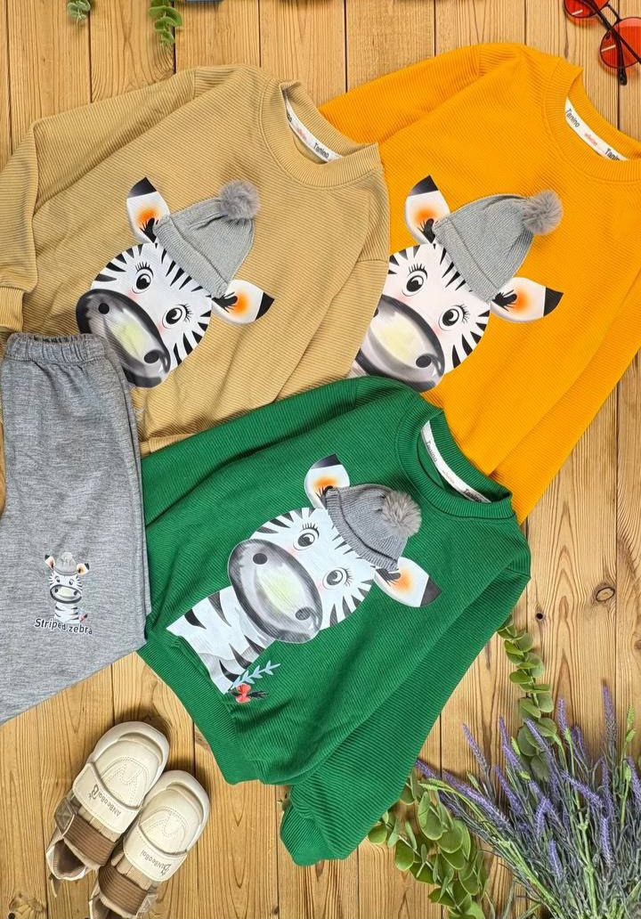 بلوز شلوار پسرانه طرح گورخر کلاهدار