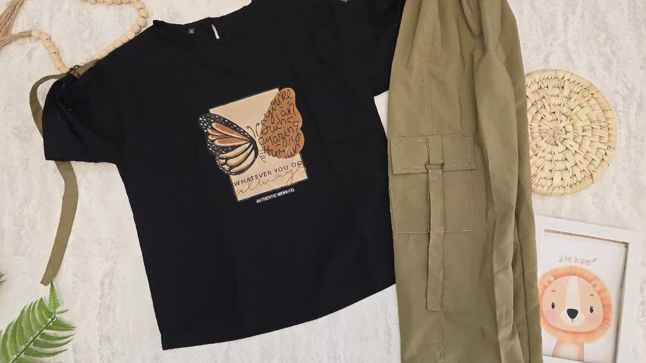 تیشرت شلوار طرح پروانه دخترانه