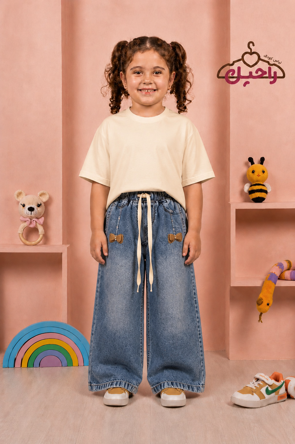 شلوار لی بگ با پاپیون و مروارید کد ۸۹۸