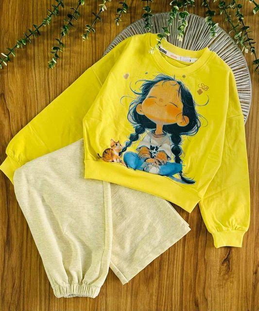 بلوز شلوار گِرم بالا پنبه ملانژ دخترانه